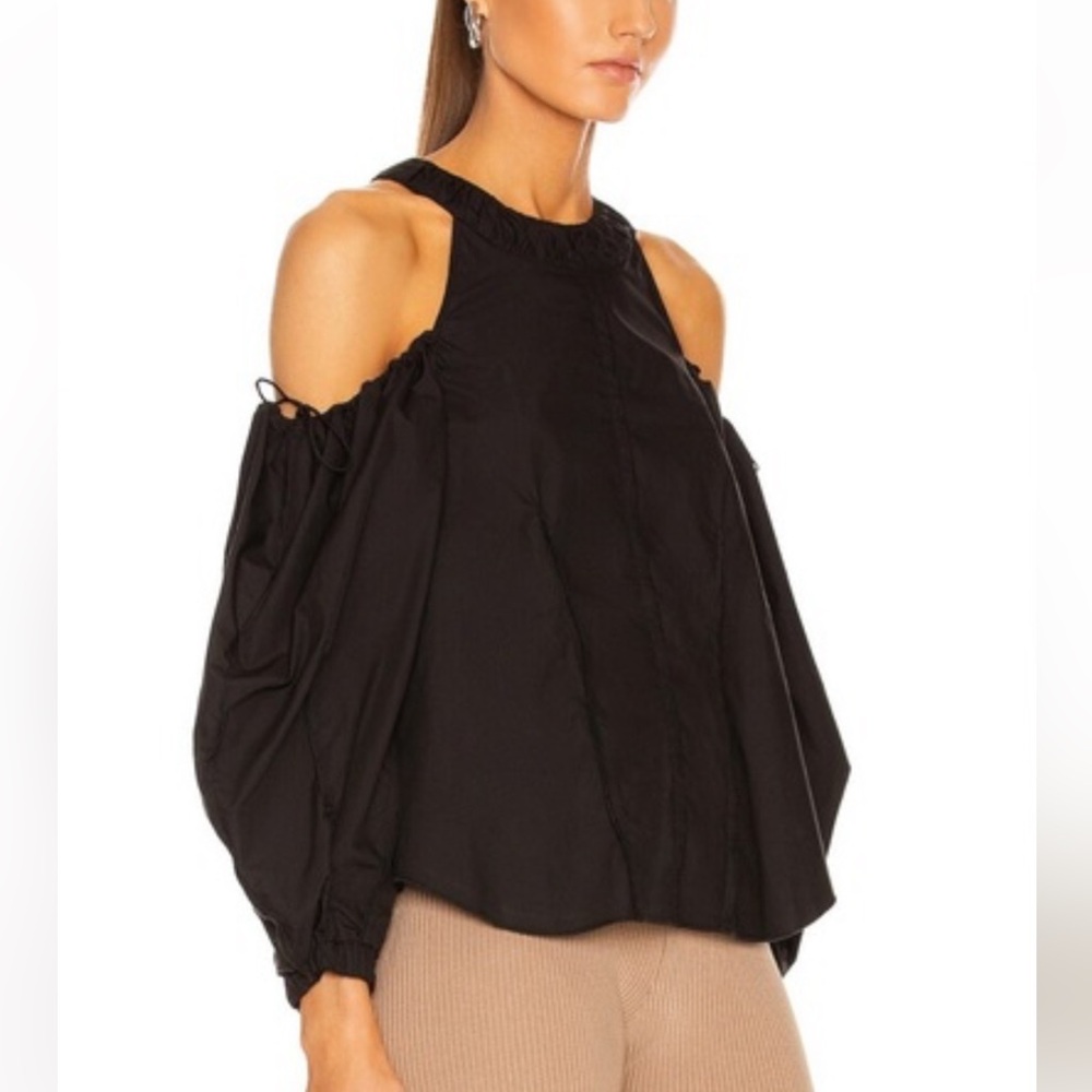 Jonathan Simkhai Josie Cold Shoulder Puff Sleeve Top Black 4 $245
